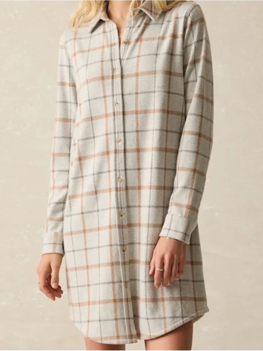 Faherty Legend Sweater Dress in Cream / Grey/Tan windowpane- worn once - Medium - Picture 2 of 11